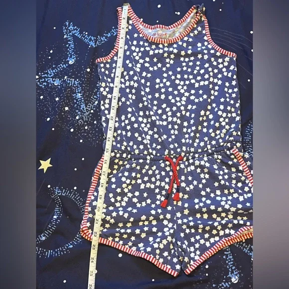 Girls Sz M(7/8) Cat & Jack Star Print Romper with Red Stripe Trim - Picture 2 of 7